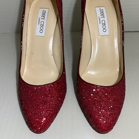 Jimmy Choo sparkly ruby red Shoes with ruby patent heels - Picture 5 of 7